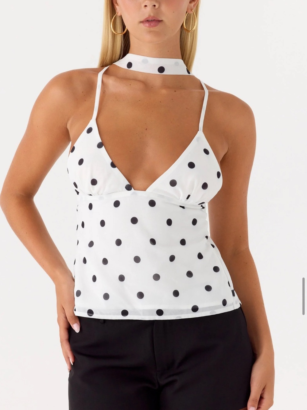REVOLVE White Polka Dot Choker Cami Top - Black Dots
